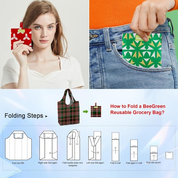 Christmas Reusable Gift Bags,6 Pack Large Holiday Tote Foldable Cloth Bag for Wo - Picture 5 of 8